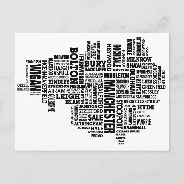 Postal Mapa de tipo negro del Gran Manchester (Anverso)