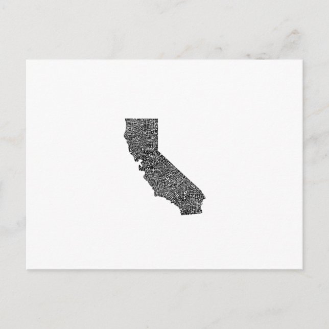 Postal Mapa de tipografía de California (Anverso)