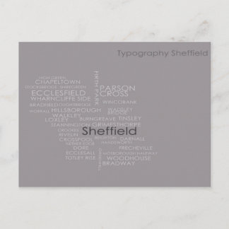 Postal Mapa de tipografía de Sheffield