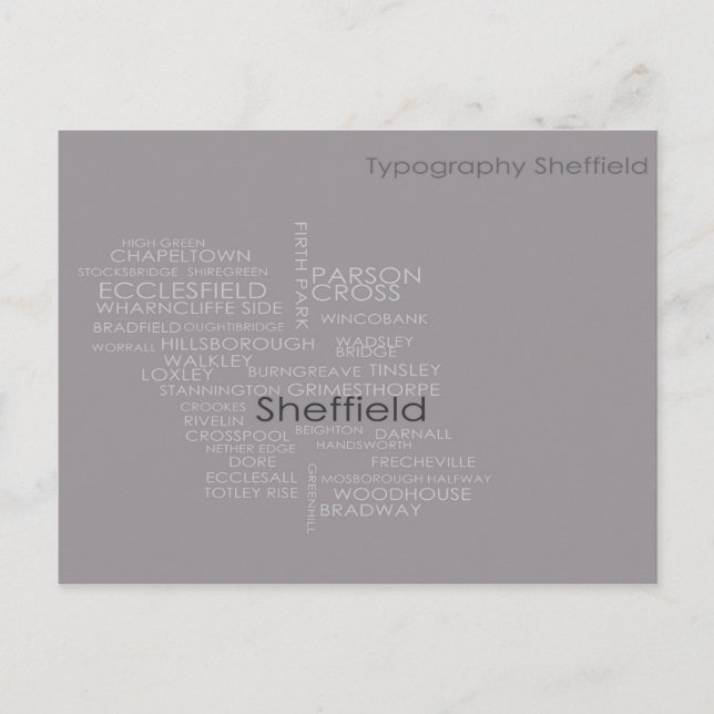 Postal Mapa de tipografía de Sheffield (Anverso)