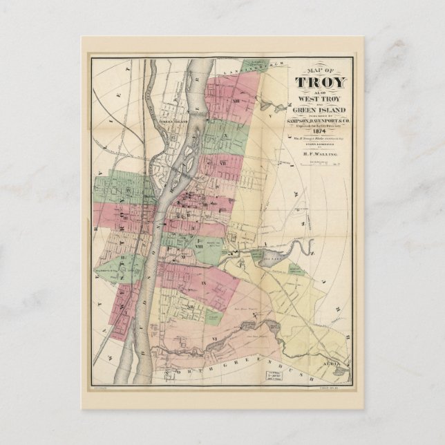 Postal Mapa de Troy West Troy Green Island Nueva York (18 (Anverso)