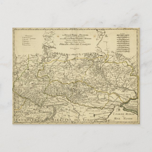 Postal Mapa de Ucrania de Guillaume Sanson (1674) (Anverso)