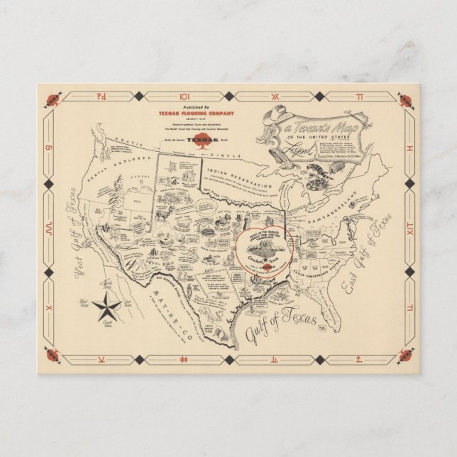 Postal Mapa de un texano de los Estados Unidos (de Texas) (Anverso)