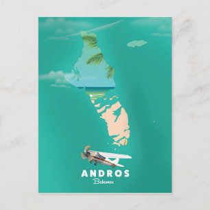 Postal Mapa de vacaciones de Andros Bahamas.