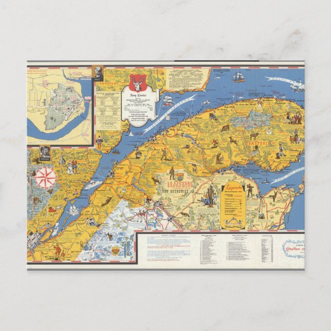 Postal Mapa de Vacanes, Quebec, Gaspesie (Canadá) (Anverso)