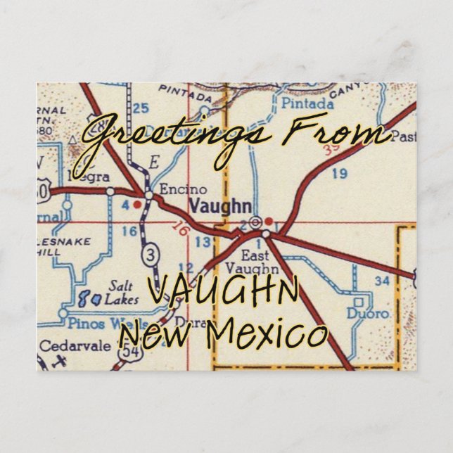 Postal Mapa de Vaughn NM Vintage (Anverso)