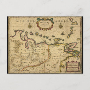 Postal Mapa de Venezuela por Hendrik Hondius (1630)