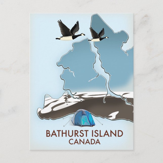 Postal Mapa de viaje a la isla Bathurst Canadá (Anverso)