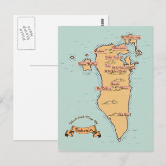Postal Mapa de viaje antiguo de Baréin