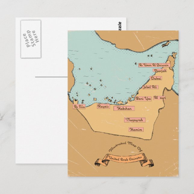 Postal Mapa de viaje antiguo de Baréin (Anverso / Reverso)