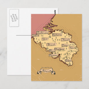 Postal Mapa de viaje antiguo de Bélgica