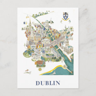Postal Mapa de viaje antiguo de Dublín en Irlanda