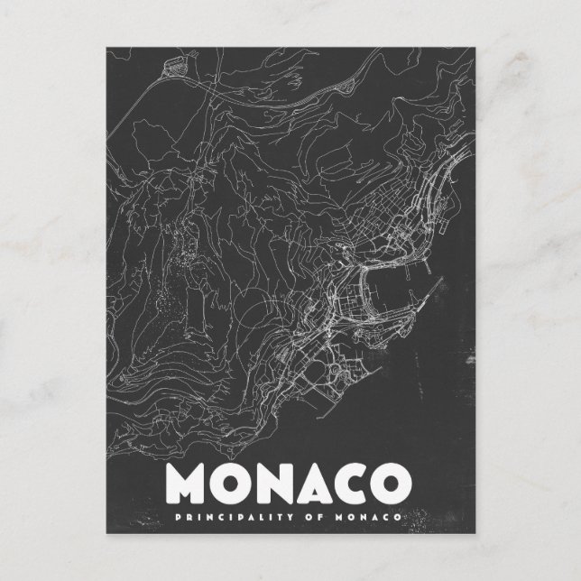 Postal Mapa de viaje antiguo de Mónaco (Anverso)