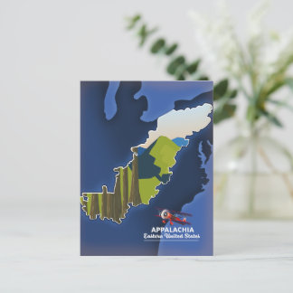 Postal mapa de viaje de Appalachia en el este de Estados 