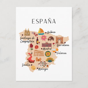 Postal mapa de viaje de España