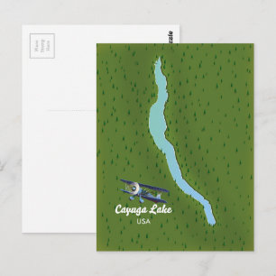 Postal Mapa de viaje de estilo vintage del lago Cayuga