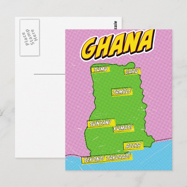 Postal Mapa de viaje de Ghana (Anverso / Reverso)