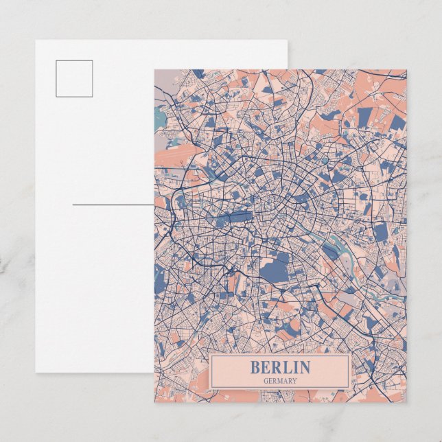Postal Mapa de viaje de la ciudad ventosa Berlín Alemania (Anverso / Reverso)