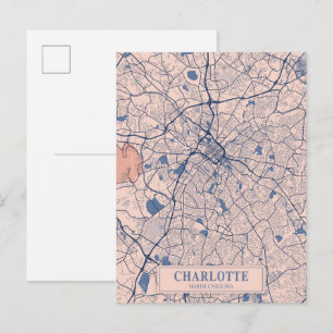 Postal Mapa de viaje de la ciudad ventosa Charlotte Carol