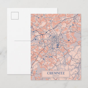Postal Mapa de viaje de la ciudad ventosa Chemnitz Aleman