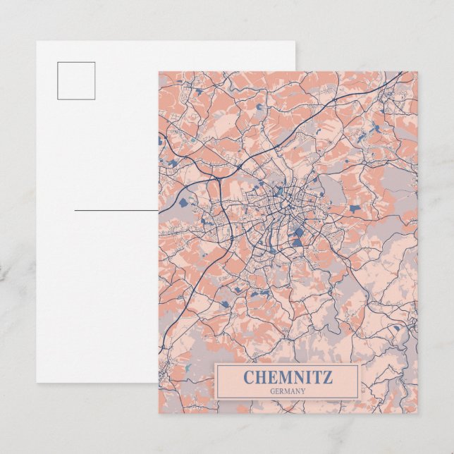 Postal Mapa de viaje de la ciudad ventosa Chemnitz Aleman (Anverso / Reverso)