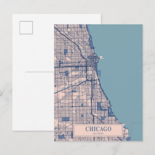 Postal Mapa de viaje de la ciudad ventosa Chicago Illinoi