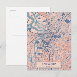 Postal Mapa de viaje de la ciudad ventosa de Amberes Bélg
