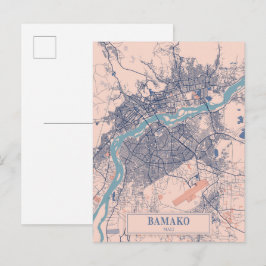 Postal Mapa de viaje de la ciudad ventosa de Bamako Malí