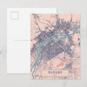 Postal Mapa de viaje de la ciudad ventosa de Bamako Malí
