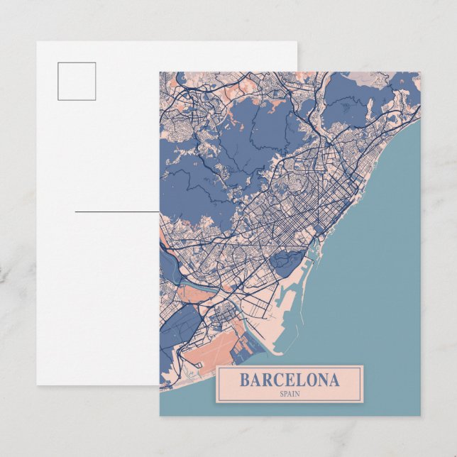 Postal Mapa de viaje de la ciudad ventosa de Barcelona Es (Anverso / Reverso)