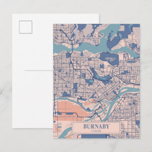 Postal Mapa de viaje de la ciudad ventosa de Burnaby Cana