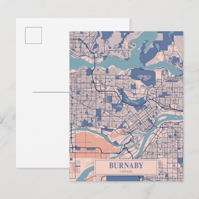 Postal Mapa de viaje de la ciudad ventosa de Burnaby Cana (Anverso / Reverso)