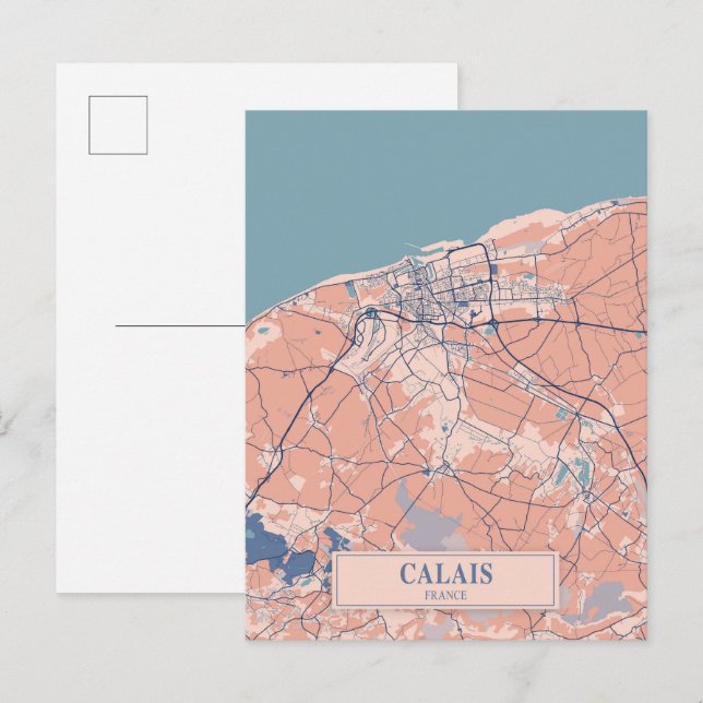 Postal Mapa de viaje de la ciudad ventosa de Calais Franc (Anverso / Reverso)