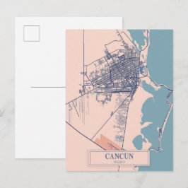 Postal Mapa de viaje de la ciudad ventosa de Cancún Méxic