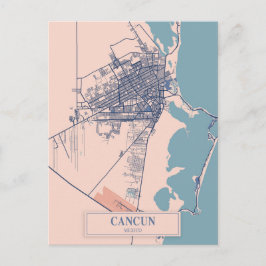 Postal Mapa de viaje de la ciudad ventosa de Cancún Méxic