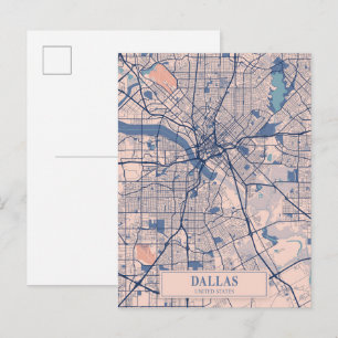 Postal Mapa de viaje de la ciudad ventosa de Dallas Texas