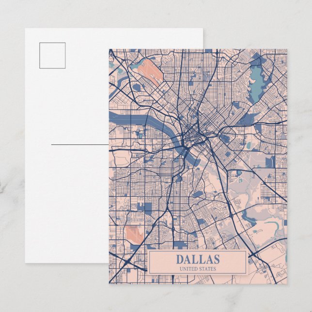 Postal Mapa de viaje de la ciudad ventosa de Dallas Texas (Anverso / Reverso)
