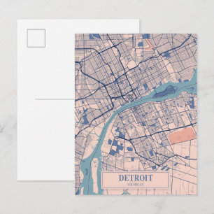 Postal Mapa de viaje de la ciudad ventosa de Detroit Mich