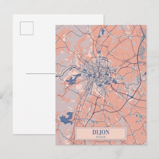 Postal Mapa de viaje de la ciudad ventosa de Dijon Franci (Anverso / Reverso)