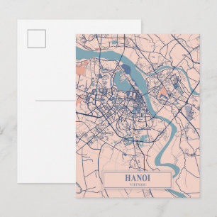 Postal Mapa de viaje de la ciudad ventosa de Hanoi Vietna