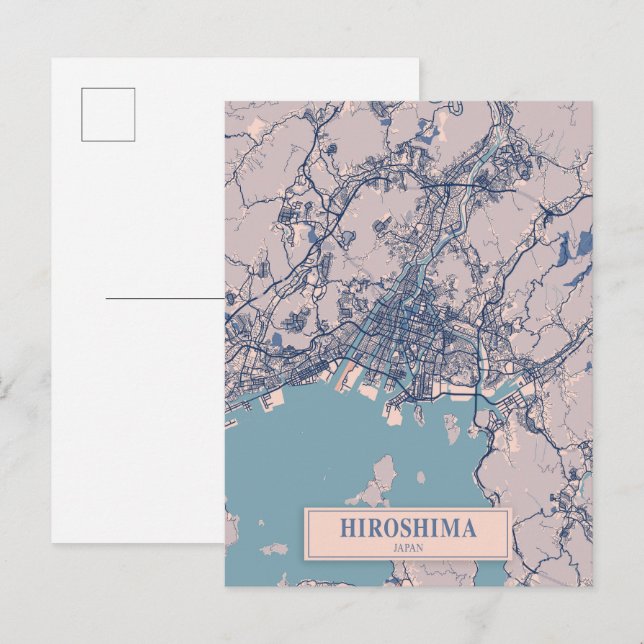 Postal Mapa de viaje de la ciudad ventosa de Hiroshima Ja (Anverso / Reverso)