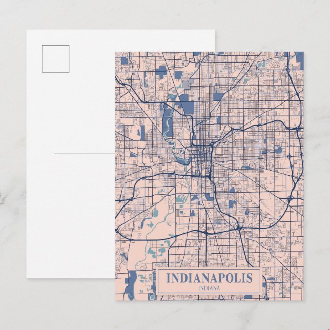 Postal Mapa de viaje de la ciudad ventosa de Indianápolis (Anverso / Reverso)