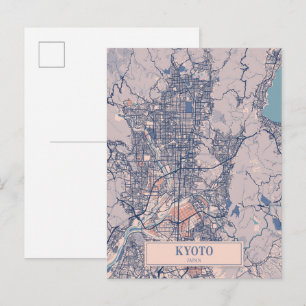 Postal Mapa de viaje de la ciudad ventosa de Kyoto Japón