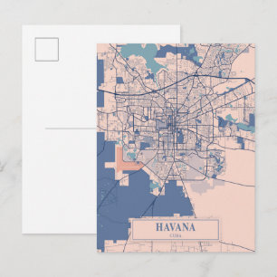 Postal Mapa de viaje de la ciudad ventosa de La Habana Cu