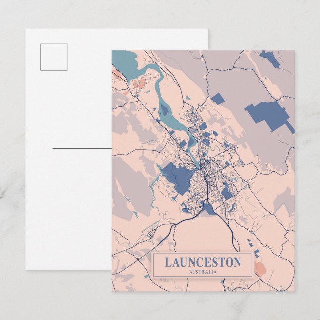 Postal Mapa de viaje de la ciudad ventosa de Launceston A (Anverso / Reverso)