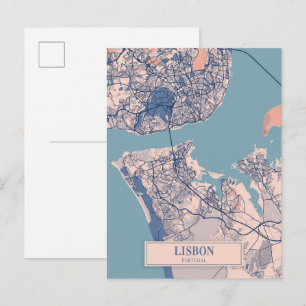 Postal Mapa de viaje de la ciudad ventosa de Lisboa Portu