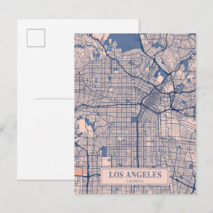 Postal Mapa de viaje de la ciudad ventosa de Los Ángeles 