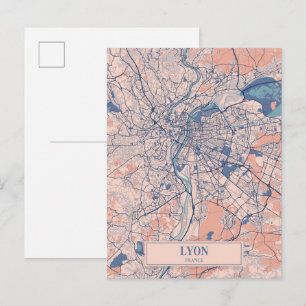 Postal Mapa de viaje de la ciudad ventosa de Lyon Francia