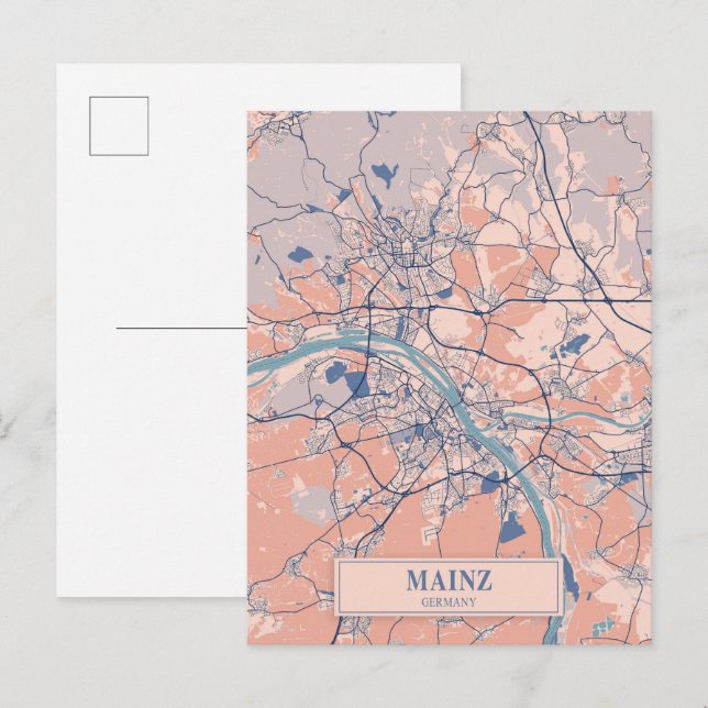 Postal Mapa de viaje de la ciudad ventosa de Maguncia Ale (Anverso / Reverso)