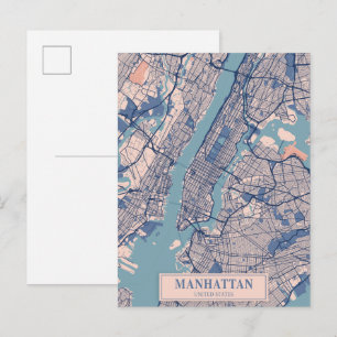Postal Mapa de viaje de la ciudad ventosa de Manhattan NY
